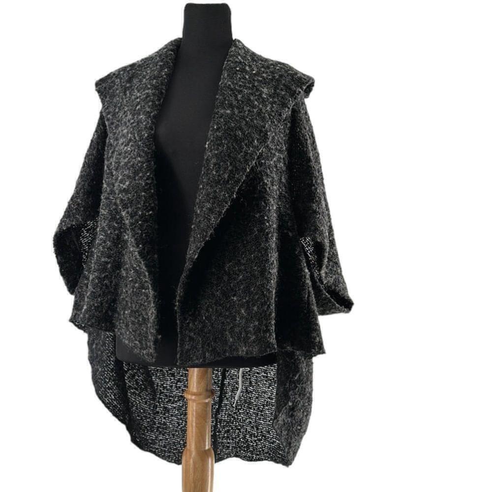 Gershon Bram Sweater Heather Gray multi Boucle Wool Blend Open Draped cardigan